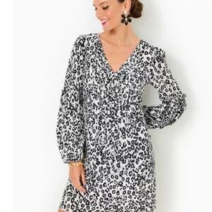 Lilly Pulitzer Cleme Silk Coconut Let’s Get Pawty Long Sleeve Dress